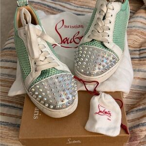 Christian Louboutin Green and White Studded Sneakers